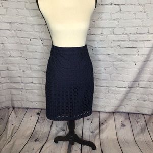 Kenar Navy Blue Eyelet Straight Skirt 2